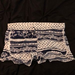 Navy blue and white flowy shorts